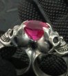 Photo8: Pink Sapphire Devil Skull Triangle Wire Bangle 2Finger Ring (8)