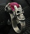 Photo7: Pink Sapphire Devil Skull Triangle Wire Bangle 2Finger Ring (7)