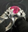 Photo6: Pink Sapphire Devil Skull Triangle Wire Bangle 2Finger Ring (6)