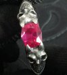 Photo5: Pink Sapphire Devil Skull Triangle Wire Bangle 2Finger Ring (5)