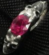 Photo3: Pink Sapphire Devil Skull Triangle Wire Bangle 2Finger Ring (3)