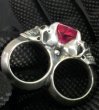 Photo18: Pink Sapphire Devil Skull Triangle Wire Bangle 2Finger Ring (18)