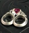 Photo1: Pink Sapphire Devil Skull Triangle Wire Bangle 2Finger Ring (1)