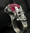 Photo16: Pink Sapphire Devil Skull Triangle Wire Bangle 2Finger Ring (16)