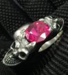 Photo15: Pink Sapphire Devil Skull Triangle Wire Bangle 2Finger Ring (15)