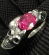 Photo14: Pink Sapphire Devil Skull Triangle Wire Bangle 2Finger Ring (14)