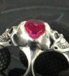 Photo13: Pink Sapphire Devil Skull Triangle Wire Bangle 2Finger Ring (13)