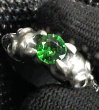 Photo4: Green Garnet Quarter Devil Skull Triangle Wire Bangle Ring (4)