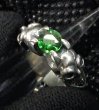 Photo3: Green Garnet Quarter Devil Skull Triangle Wire Bangle Ring (3)