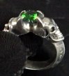 Photo16: Green Garnet Quarter Devil Skull Triangle Wire Bangle Ring (16)