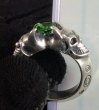 Photo12: Green Garnet Quarter Devil Skull Triangle Wire Bangle Ring (12)