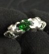 Photo10: Green Garnet Quarter Devil Skull Triangle Wire Bangle Ring (10)