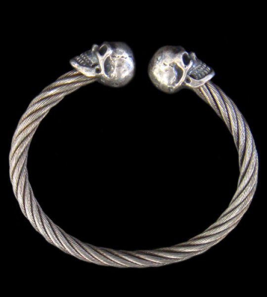 Photo1: Half Skull Cable Wire Bangle (1)