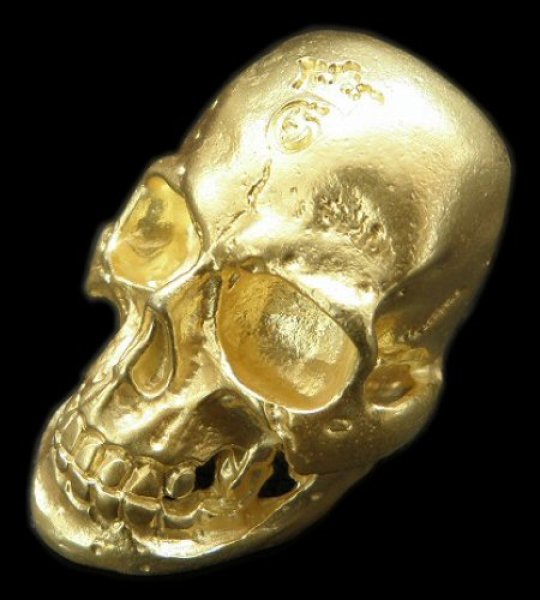 Photo1: Gold Large Skull H,W,O Ring [Pure Gold Color Finish] (1)