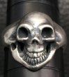 Photo2: Old Single Skull Solid Silver Ring (2)