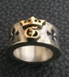 Photo12: 18K Gold High Raised G & Crown On Wide Cigar Band Ring (12)