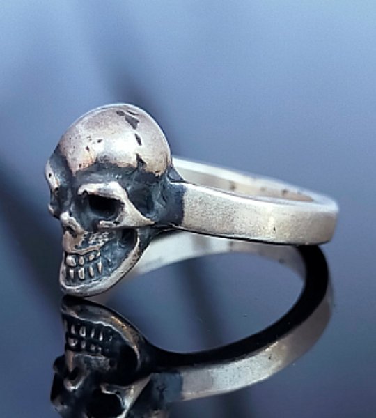 Photo1: Twelve Skull On Flat Bar Ring (1)