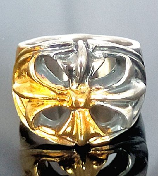 Photo1: Pure Gold Wrap Ｍedium Cross Oval Roll Ring (1)