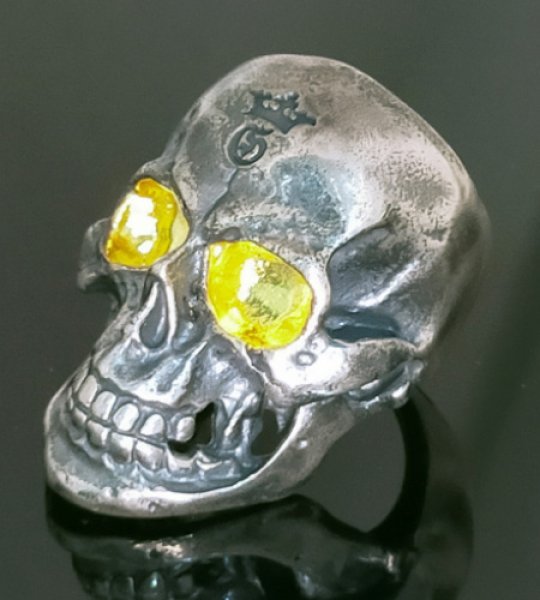 Photo1: Pure Gold Wrap Eyes Large Skull Ring with Jaw 2nd generation (1)