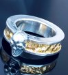 Photo6: Pure Gold Wrap Twelve Small Skull On 7.5mm Wide Side Flat Chiseled Reel Ring (6)