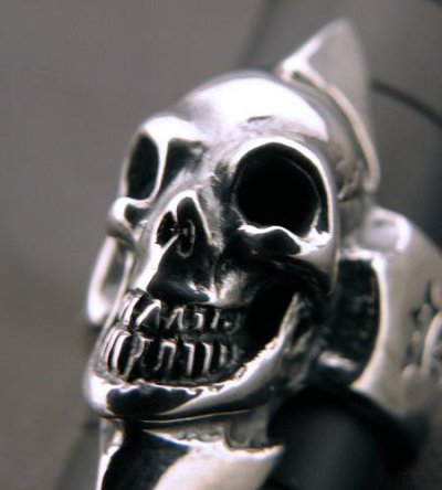 Photo1: Skull with Spike Ring (Flat ring)