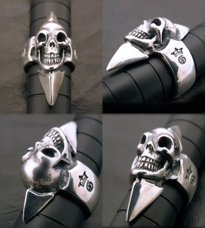 Photo2: Skull with Spike Ring (Flat ring)