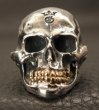 Photo17: Medium Large Skull 18k Gold Teeth Ring with Jaw (17)