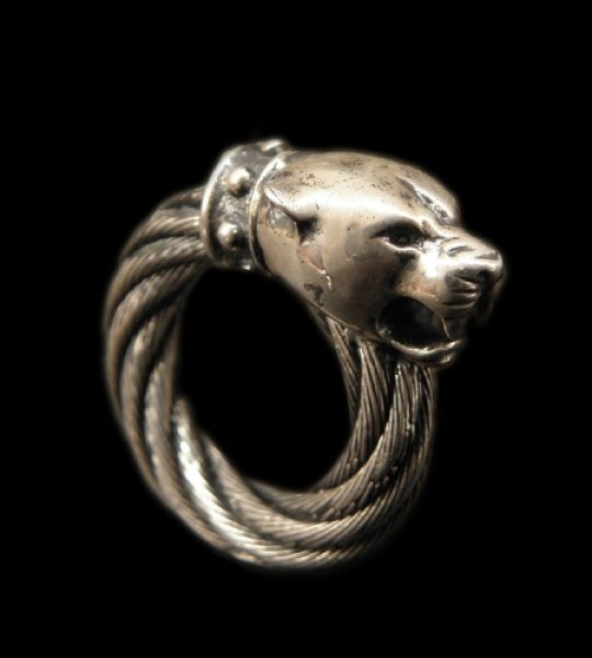 Photo1: Half Panther Bolo Neck Cable Wire Bangle Ring (1)