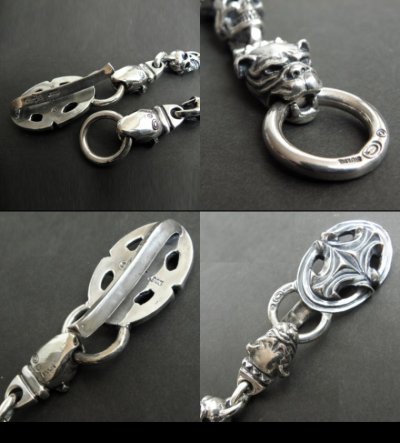 Photo3: Sculpted oval keeper with 2 old bulldog & all skull links wallet chain